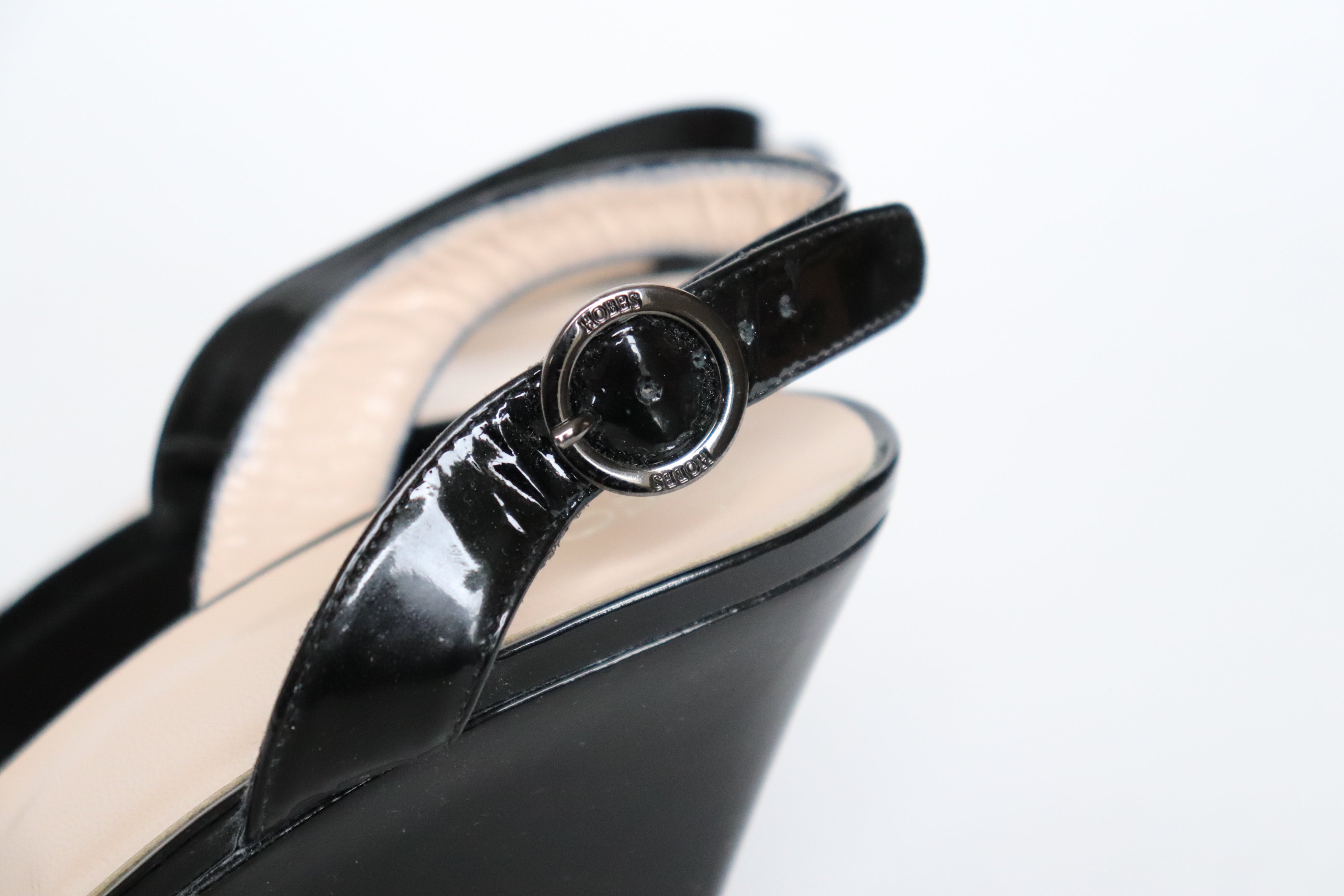 Hobbs Wedge Heel Slingback Sandals - Black Patent Leather - 41 / UK 8