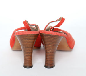 Red Suede Leather Slingback Shoes / Heels - San Marco - Fit 39 / UK 6