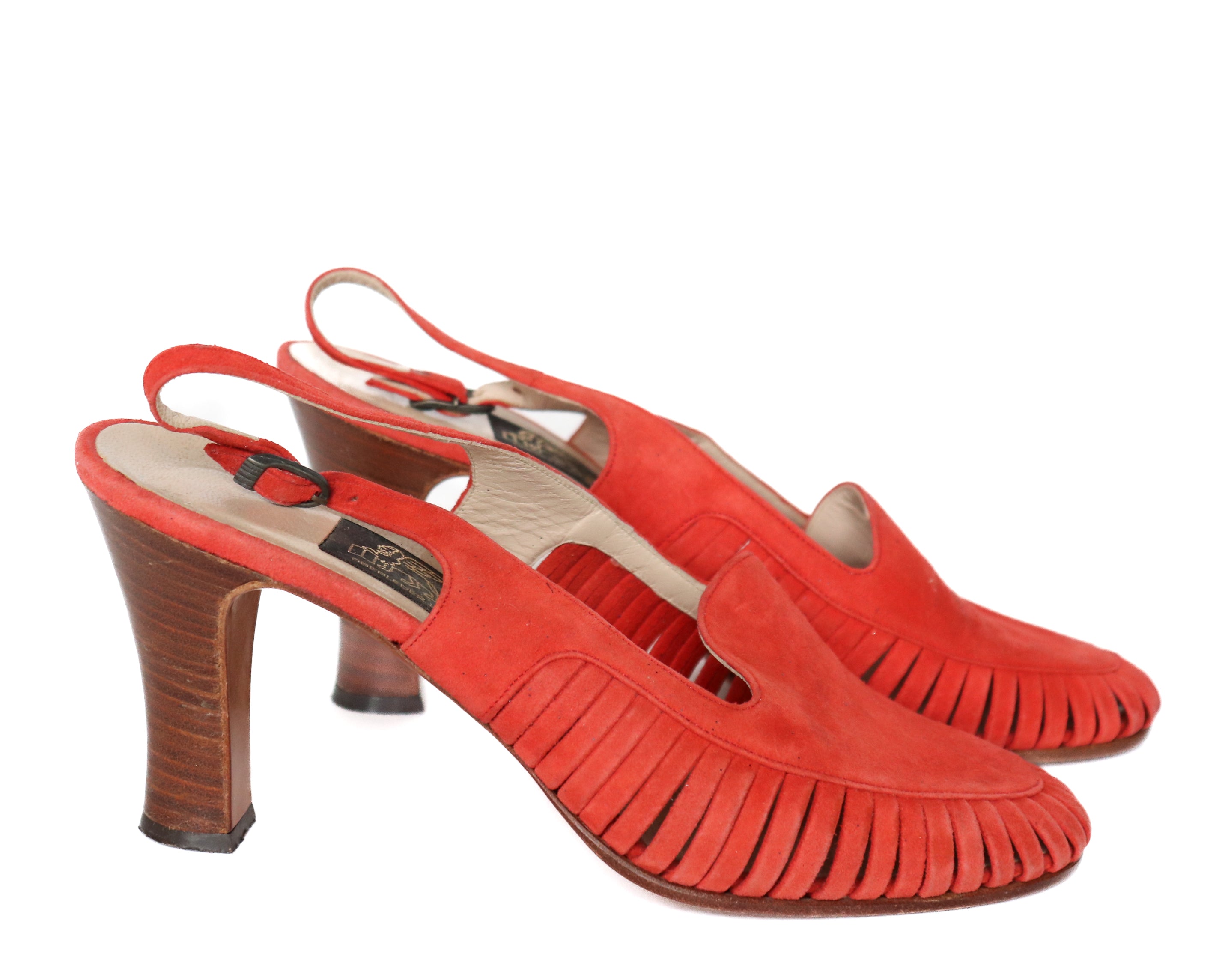 Red Suede Leather Slingback Shoes / Heels - San Marco - Fit 39 / UK 6