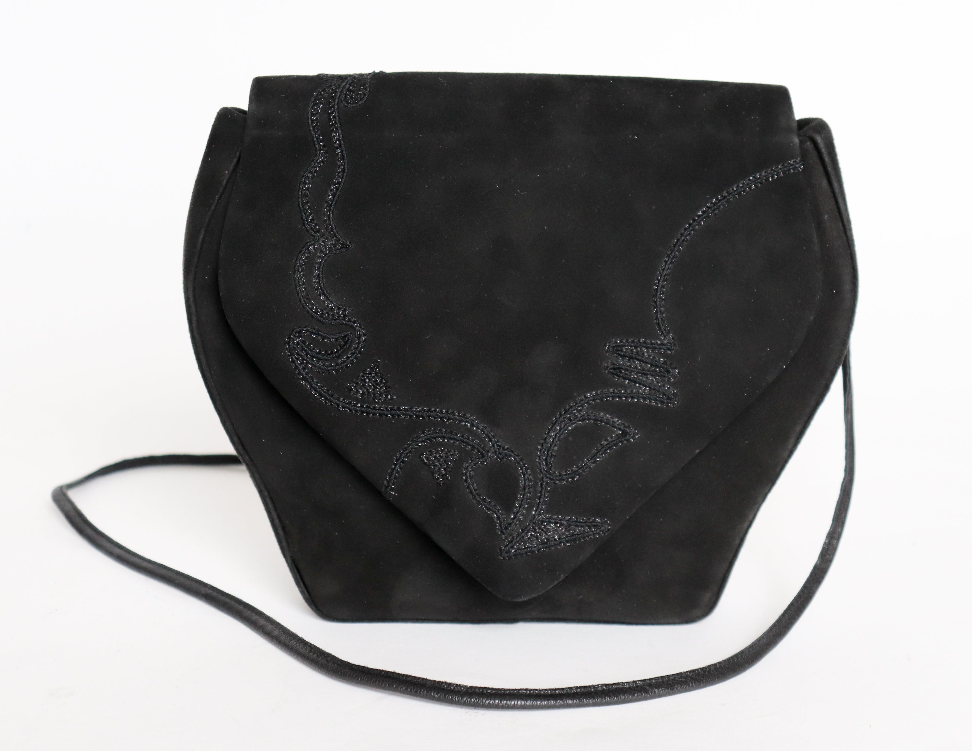 Bruno Magli Vintage Crossbody Bag - Black Suede Leather - 1980s - Small
