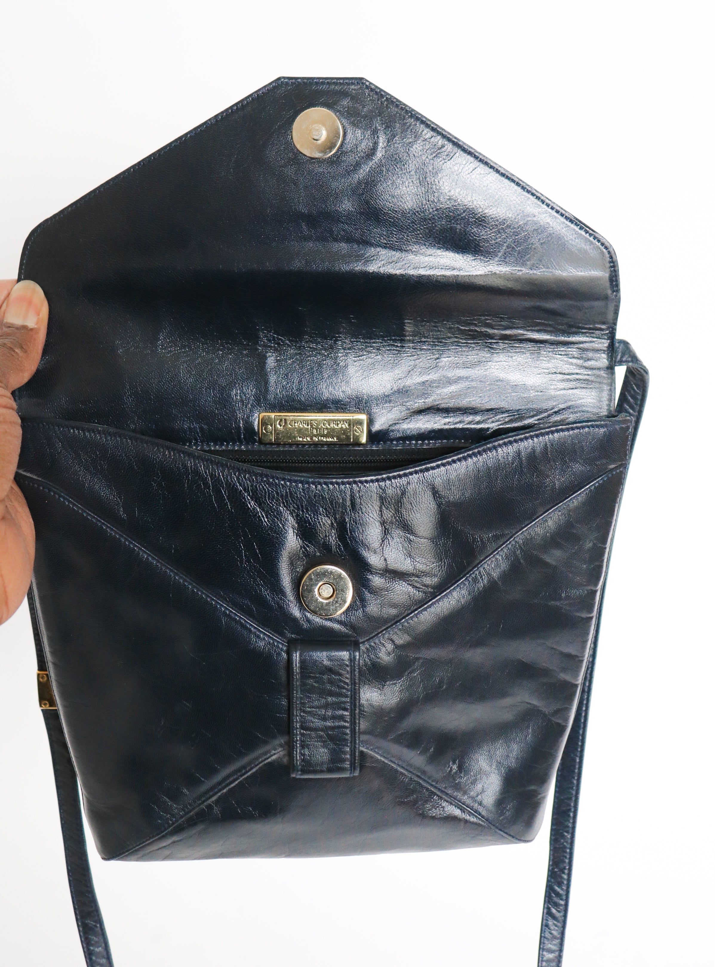 Charles Jourdan Vintage Crossbody Bag - Dark Blue Leather - 1980s - Small