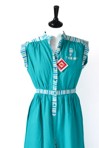 Vintage Roshafi Cotton Dress - Green Striped  - 1980s - Fit XXS  - UK 6 / 8