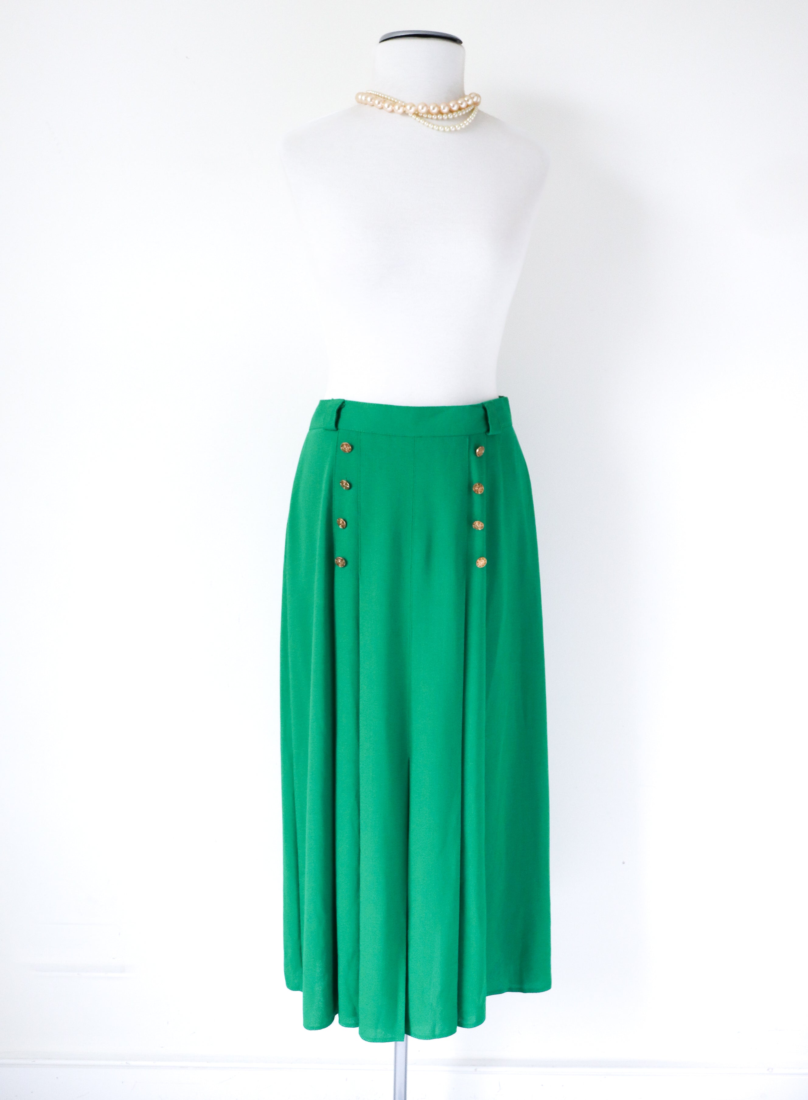 Vintage Pleated Midi Skirt - Green - Essentials - Crepe -  Fit TALL S / M