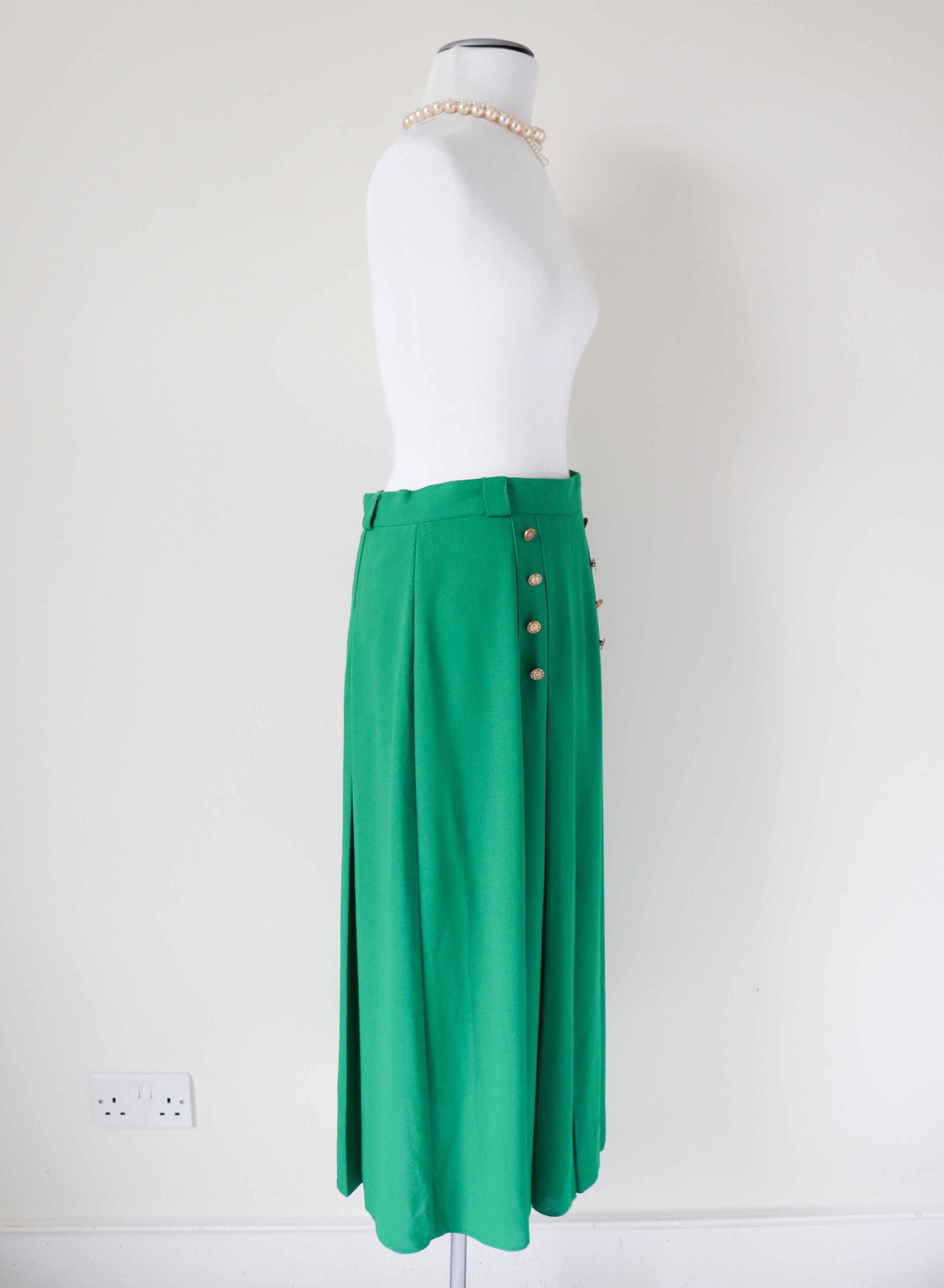 Vintage Pleated Midi Skirt - Green - Essentials - Crepe -  Fit TALL S / M