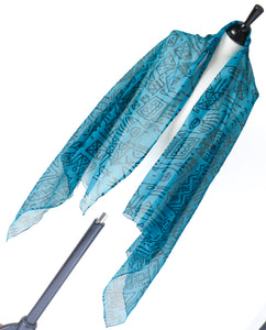 Vintage Chiffon Silk Long Scarf  -  Blue Tribal Art - Large