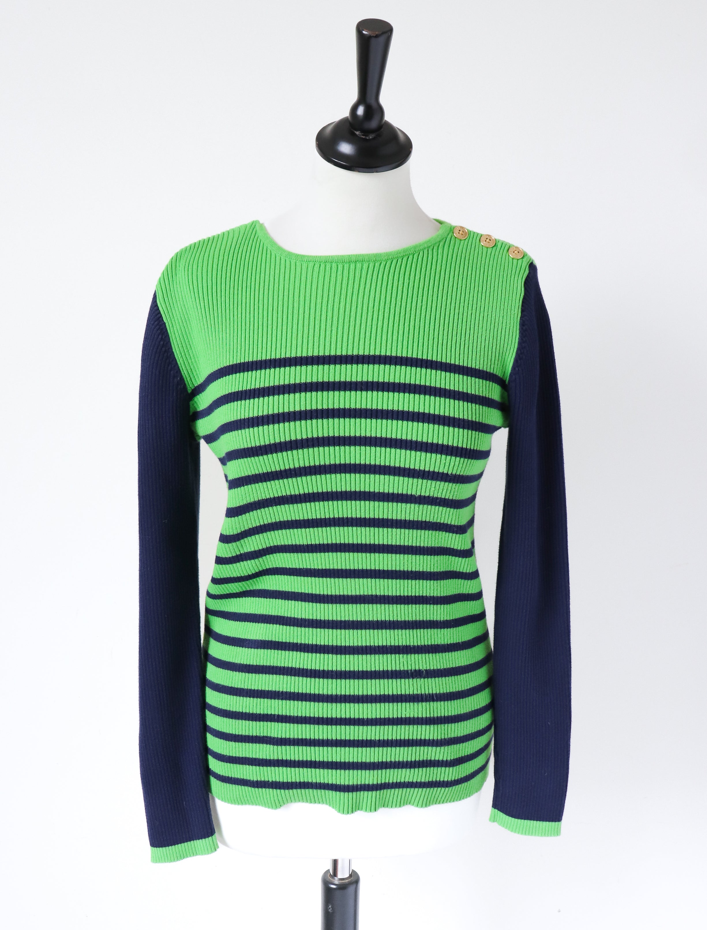 Ralph Lauren Skinny Striped Jumper - Green/Blue -  Breton - M / UK 12
