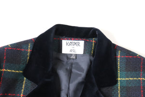Plaid Boucle Wool Jacket - Vintage - Kasper / ASL - Blue / Green - Fit L / 14