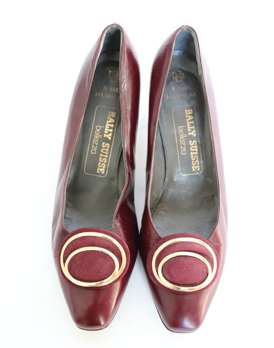 Bally Suisse Leather Shoes Burgundy Heel Pumps Label E Fit