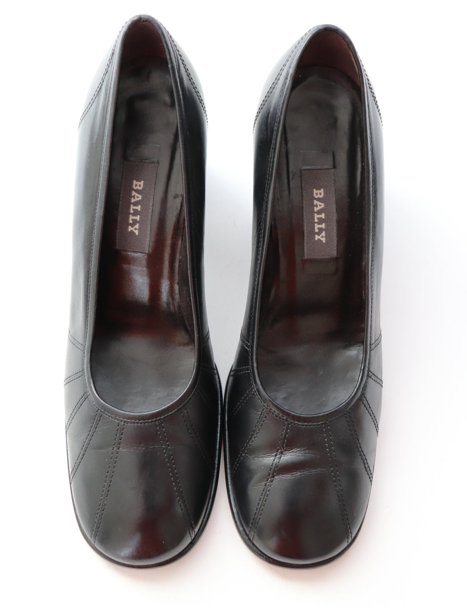 BALLY Shoes Black Leather Block Heel Label UK Fit