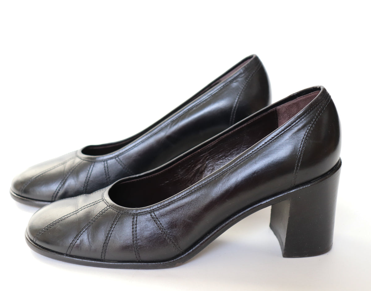 BALLY Shoes Black Leather Block Heel Label UK Fit