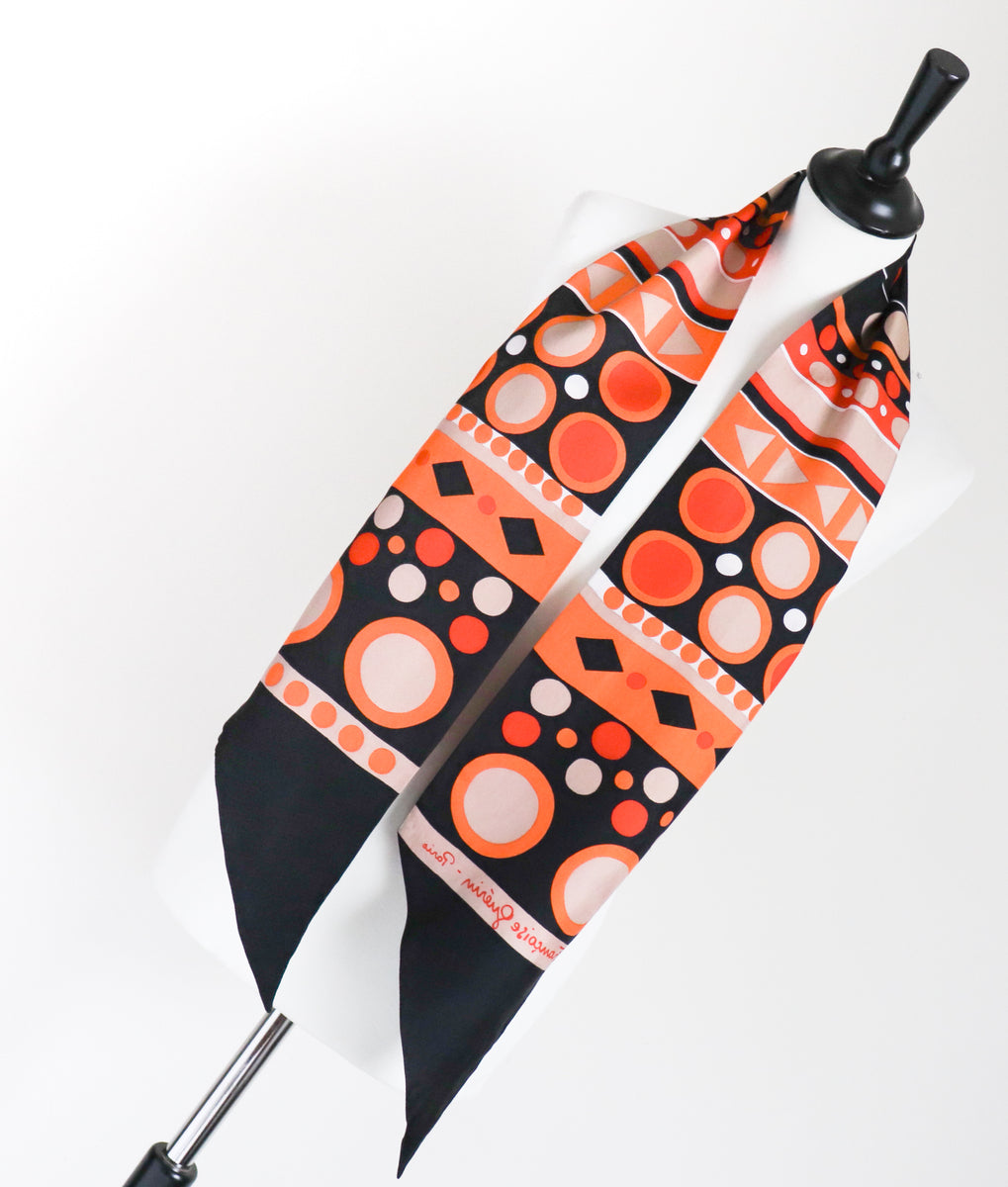 Foulard En Soie Vintage Françoise Guérin - Motif Géométrique Multicolore, Accessoire Rétro