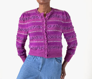 Vintage Knitted Cropped Cardigan -1980s - Purple - S / M /  UK 10 / 12