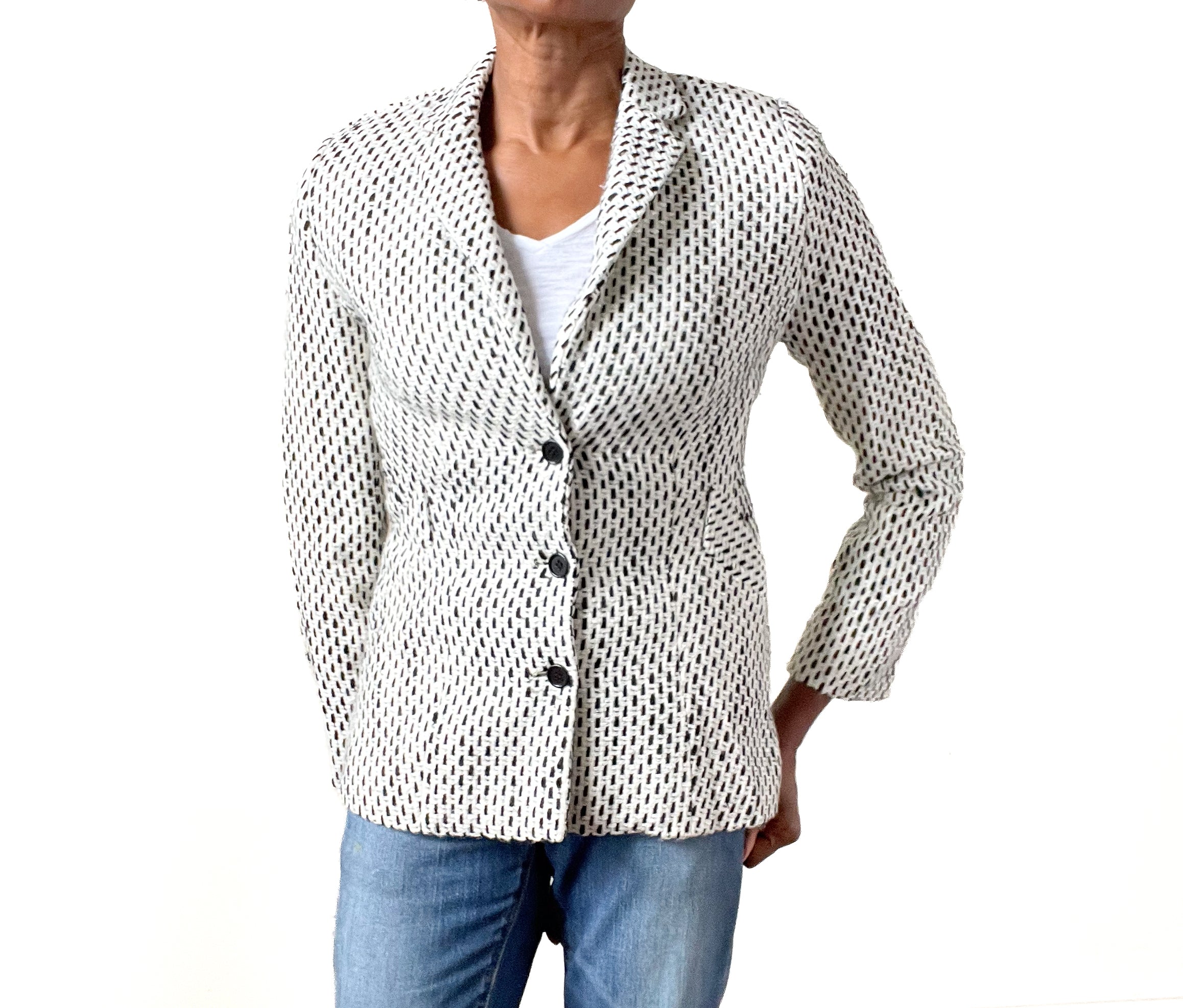 Checked / Spotted Jacket - Sigrid Schmidbauer - Cream White / Black - S / UK 10