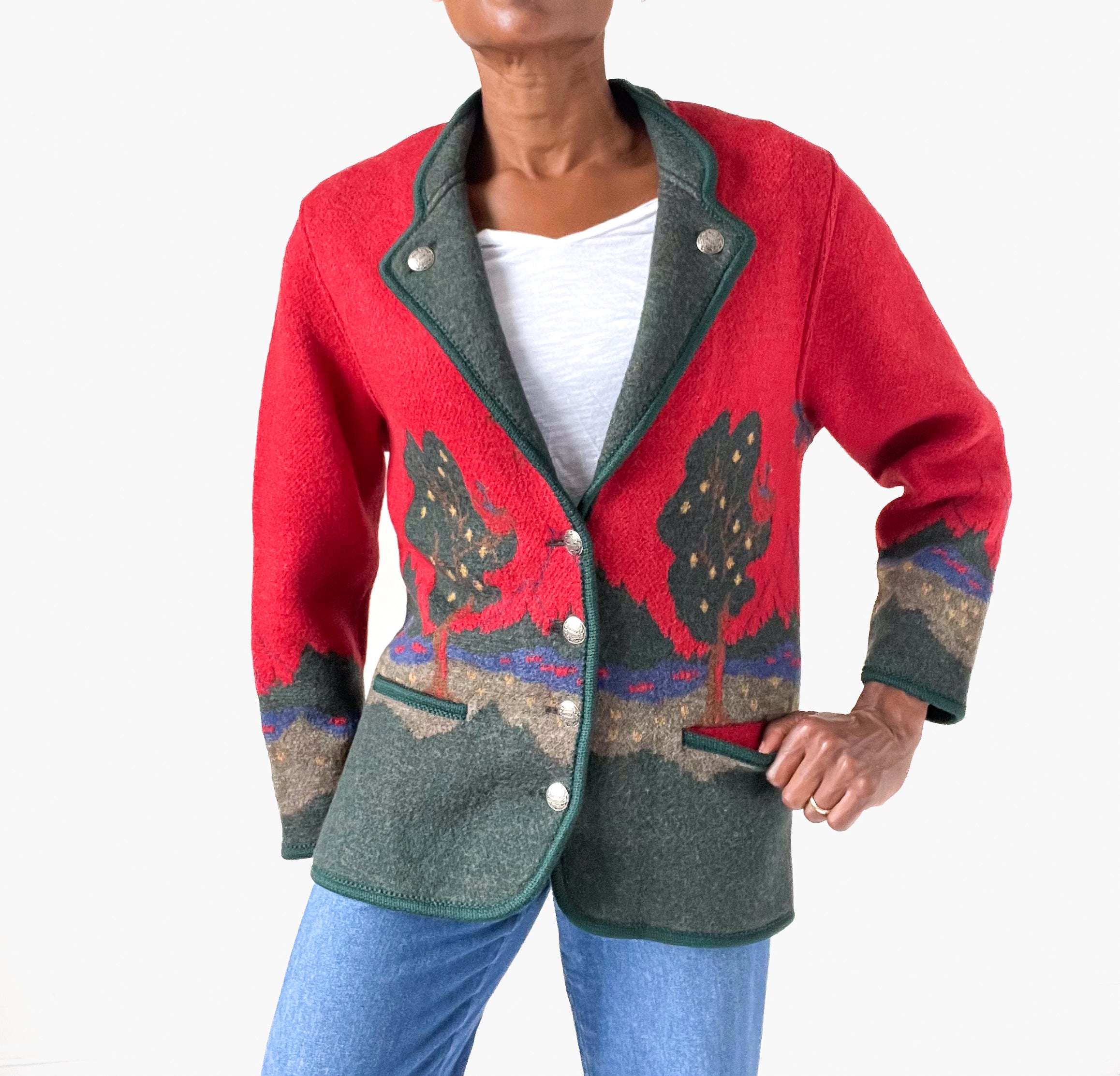 Tirol / Tyrol  Wool Jacket - Vintage - DOLOMITEN - Red - Oktoberfest - UK 12