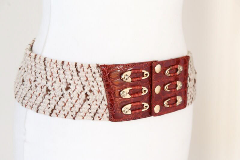 Stretchy Corset Belt -  Fabric and Leather - Safety Pins - S / M
