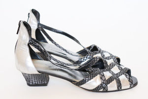 Vintage Sandals - 1980s - Silver Leather - Dance - Fit 38.5 / Narrow 39