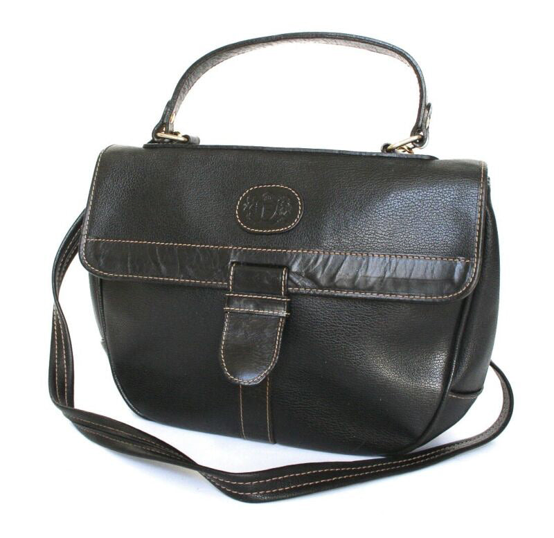 Black Satchel Bag - Top Handle / Shoulder - Vintage 1980s - Medium