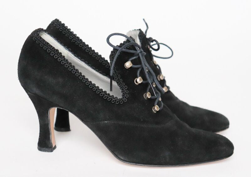 Black Suede Leather shoes - 1990s Louis Heel - Ashley Brooke  - Fit UK 4.5