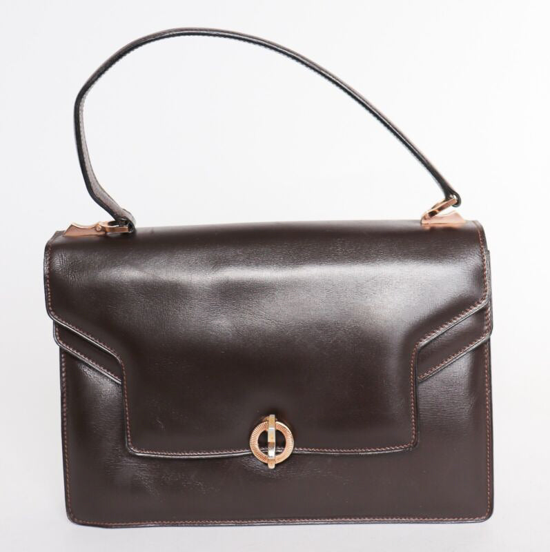 Vintage 1960s Bag Handbag - Brown Leather - Small