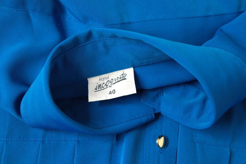 Vintage 1980s Long Sleeve Shirt Blouse - Royal Blue - Elasticated  - L / UK 14