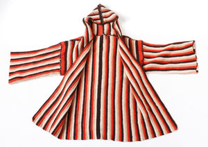 Vintage 1970s Wool Hooded Cardigan - Striped - Brown - S / UK 8 / 10