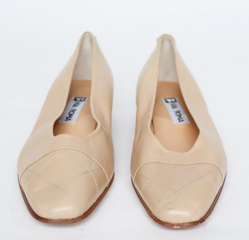 Quilted To Cap Pumps Shoes Cream Leather VIA ROMA - Narrow 39