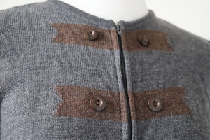 Valentino Wool Zip Cardigan - Grey / Brown Knit - Fit S / UK 10