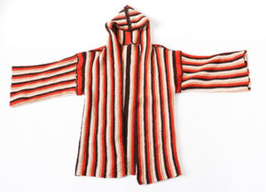 Vintage 1970s Wool Hooded Cardigan - Striped - Brown - S / UK 8 / 10