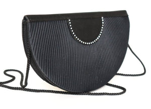 Vintage 1980s Disco / Evening Crossbody Bag - Black Fabric / Strass - Small