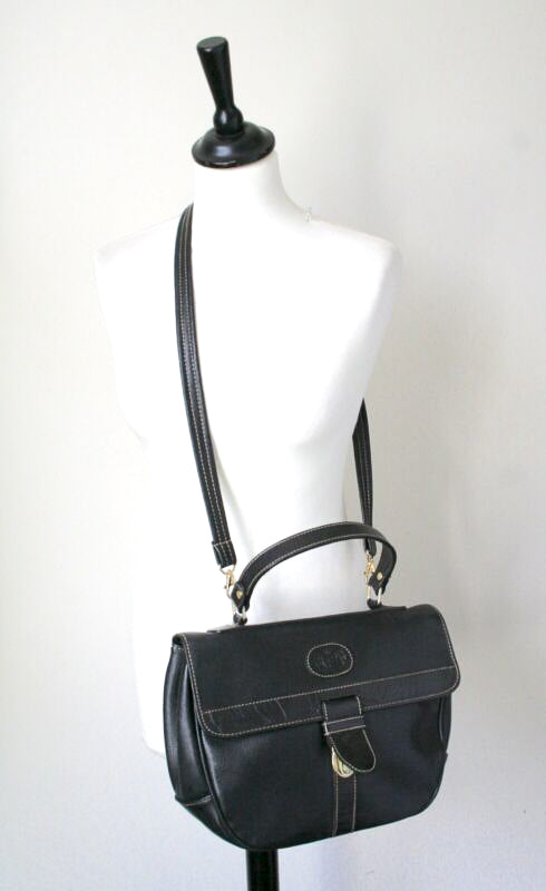 Black Satchel Bag - Top Handle / Shoulder - Vintage 1980s - Medium