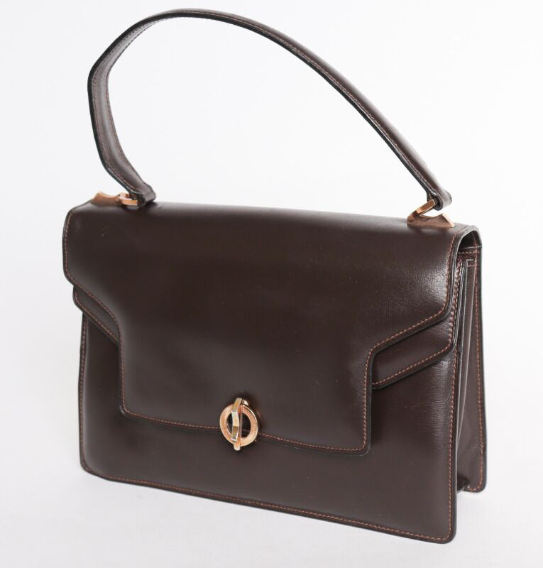 Vintage 1960s Bag Handbag - Brown Leather - Small