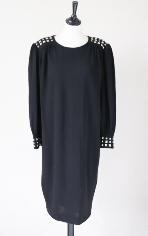 1980s Punk Studded Black  Dress - Loose - Fit L /  UK 14