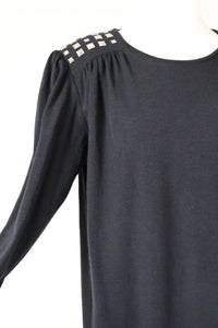 1980s Punk Studded Black  Dress - Loose - Fit L /  UK 14