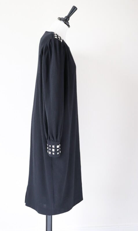 1980s Punk Studded Black  Dress - Loose - Fit L /  UK 14