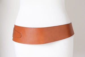 Wide Tan Brown Leather Vintage Belt - 1980s - Alexander - Small / Medium