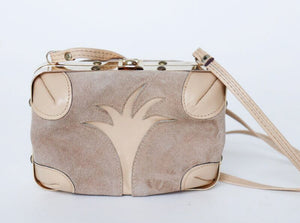 Mini Vintage Crossbody Bag - Box Bag 1980s - Beige - Suede / Leather