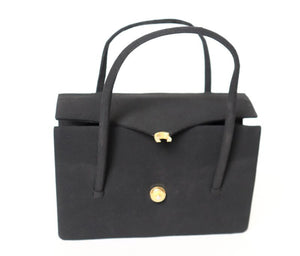 1960s Evening Bag - Black Fabric - Vintage Top Handle - Small / Mini