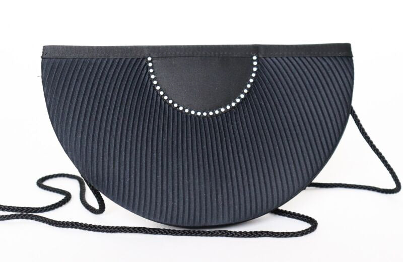 Vintage 1980s Disco / Evening Crossbody Bag - Black Fabric / Strass - Small
