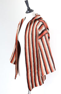 Vintage 1970s Wool Hooded Cardigan - Striped - Brown - S / UK 8 / 10