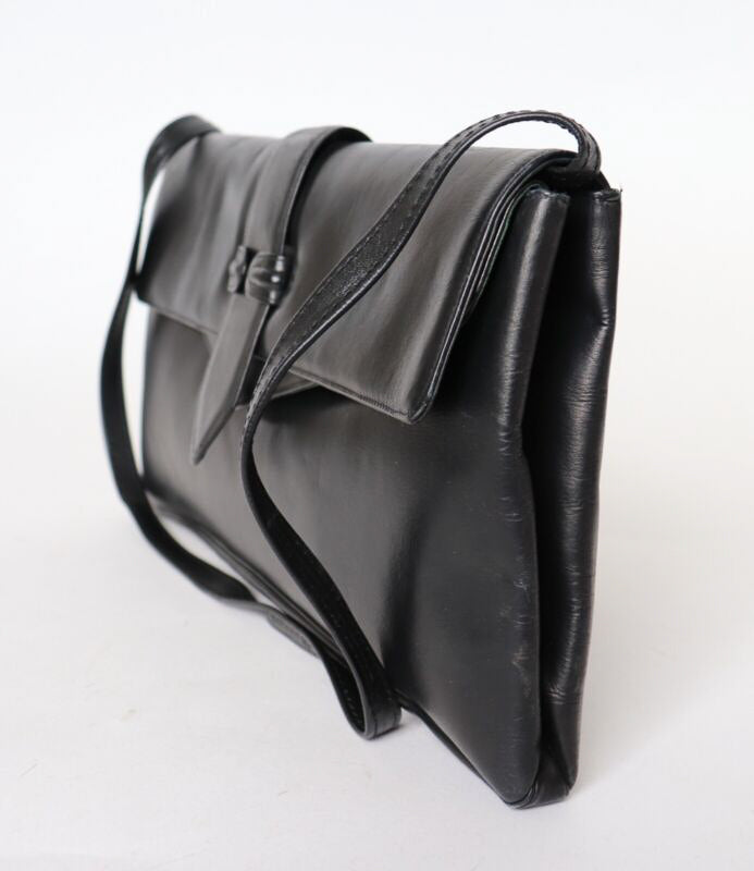 Vintage Shoulder Bag -  Black Leather - 1980s - Small / Medium