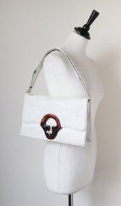 Vintage 1960s Shoulder Bag - White -2-way Strap - Medium