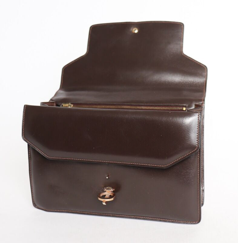 Vintage 1960s Bag Handbag - Brown Leather - Small