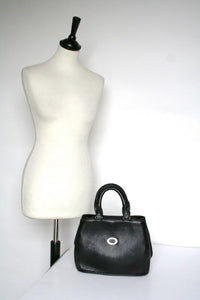 Vintage Top Handle Tote Bag - 1980s - Black Faux Leather - Loris Dipacifico - Small