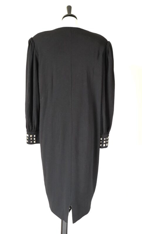 1980s Punk Studded Black  Dress - Loose - Fit L /  UK 14