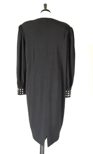 1980s Punk Studded Black  Dress - Loose - Fit L /  UK 14