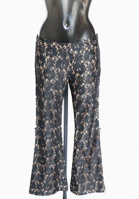 Lace Trousers Black - Kick Flare - Low Rise - ANGEL - Label 44 - Fit S /  UK 10