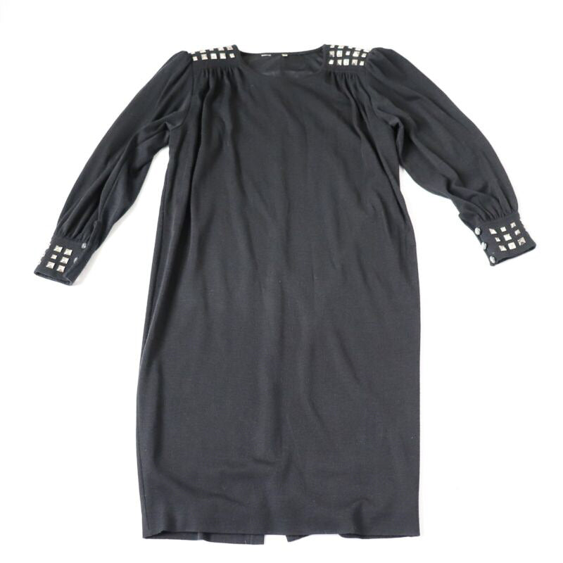 1980s Punk Studded Black  Dress - Loose - Fit L /  UK 14