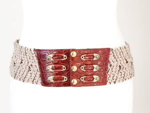 Stretchy Corset Belt -  Fabric and Leather - Safety Pins - S / M