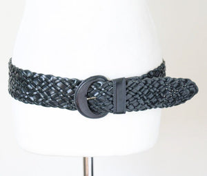 DAKS Woven Vintage Belt - Wide - Green Black Leather - 35-39” - L / XL
