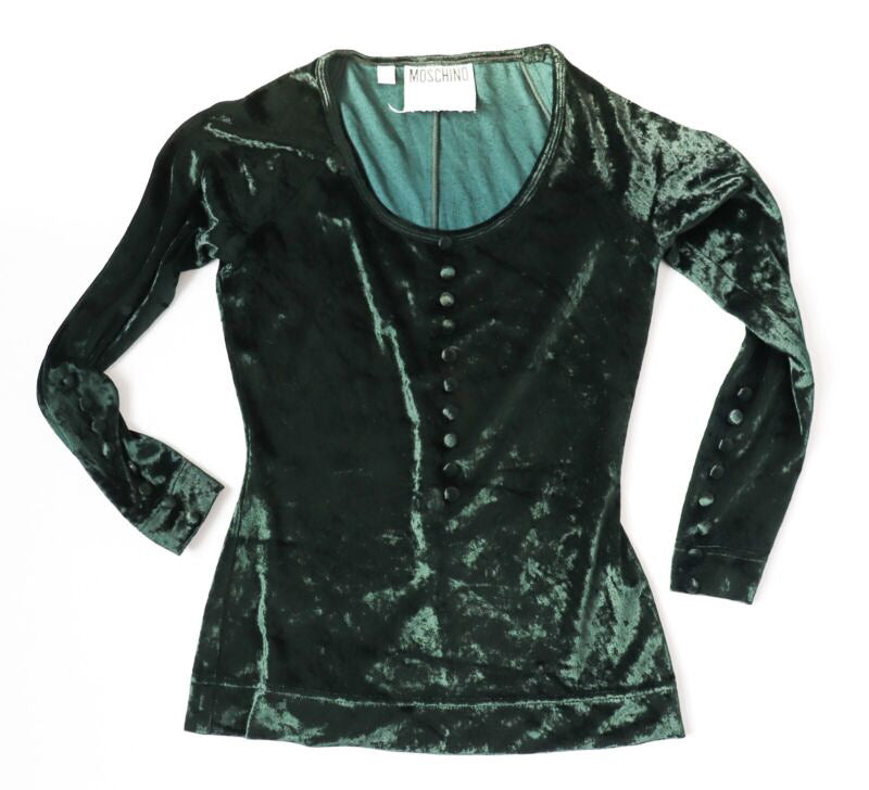 Moschino Velvet Top Long Sleeves Green - Fit S - UK 8 /10
